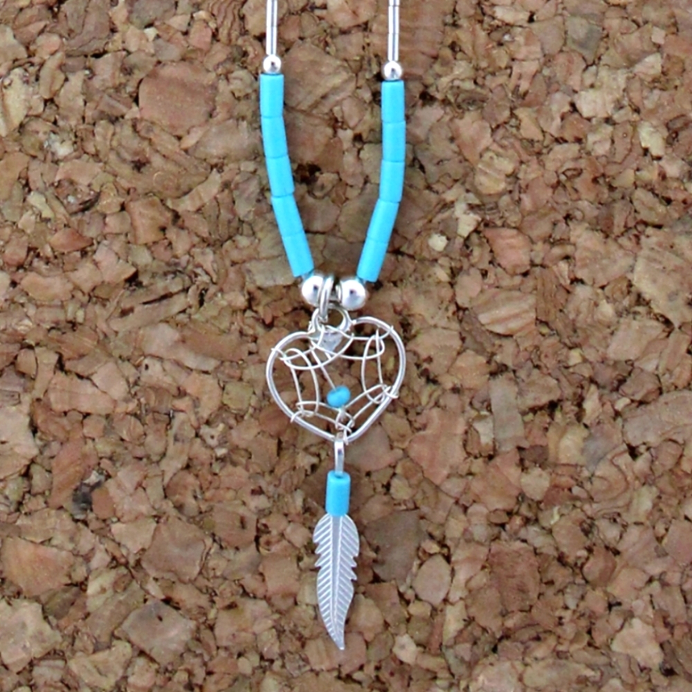 💘Mini Heart Dreamcatcher Necklace On 'Liquid Silver